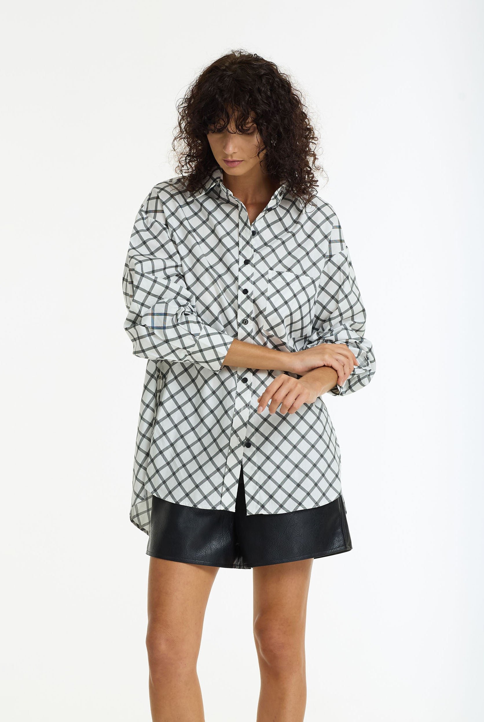 PRE-ORDER Two Makes One Shirt - White/Charcoal Cross Hatching