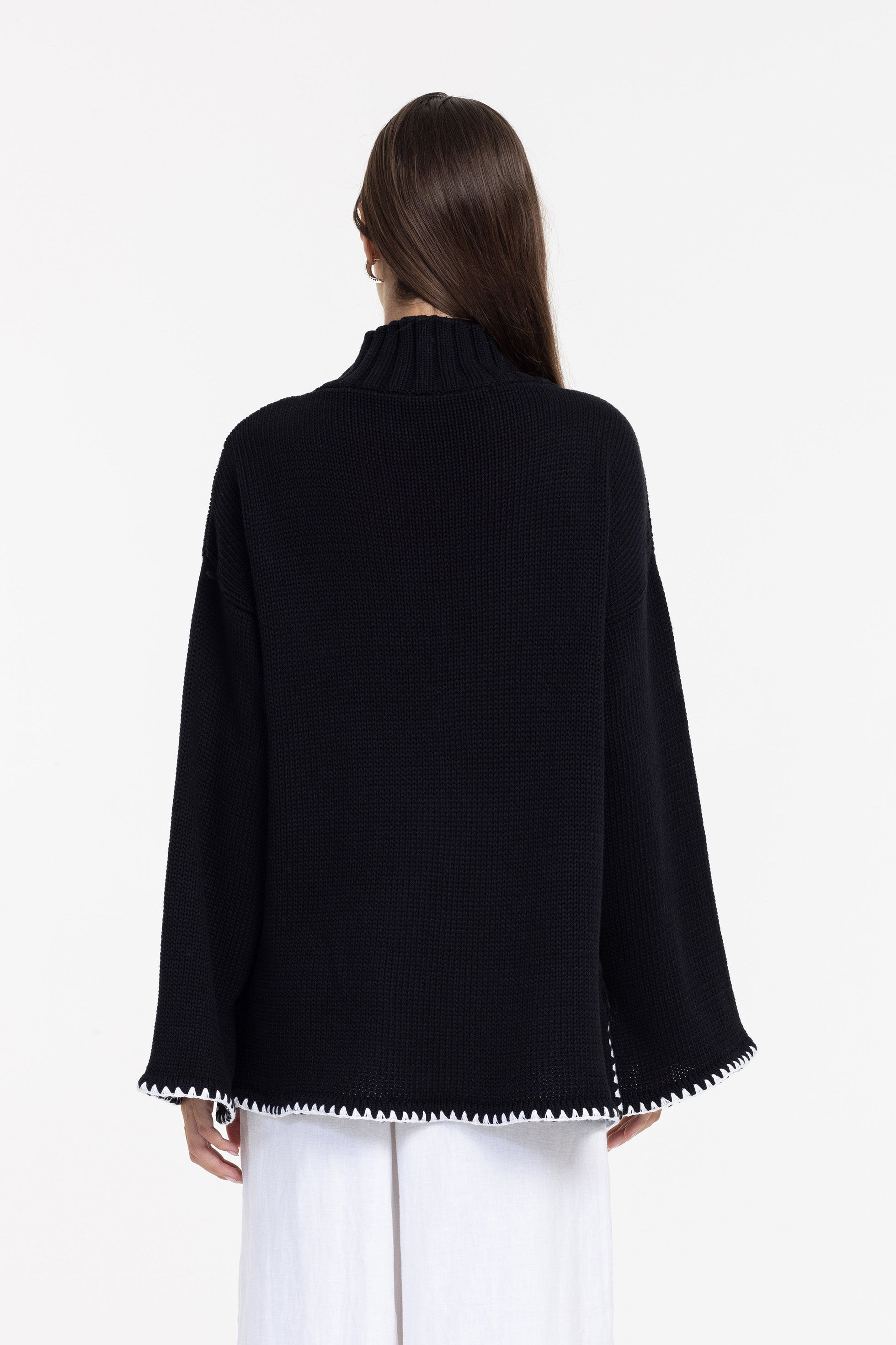 Vogue Sweater - Black with White Stitch Details