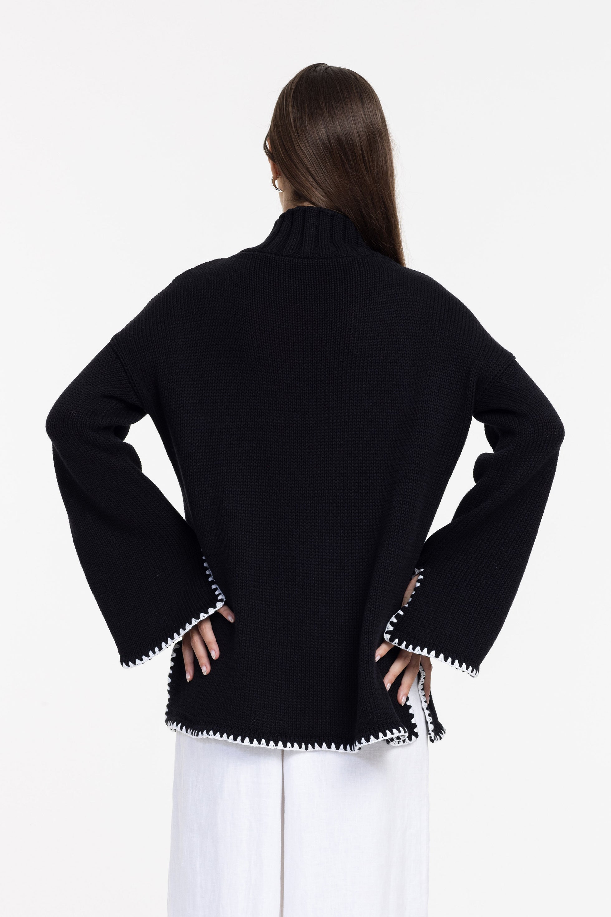 Vogue Sweater - Black with White Stitch Details