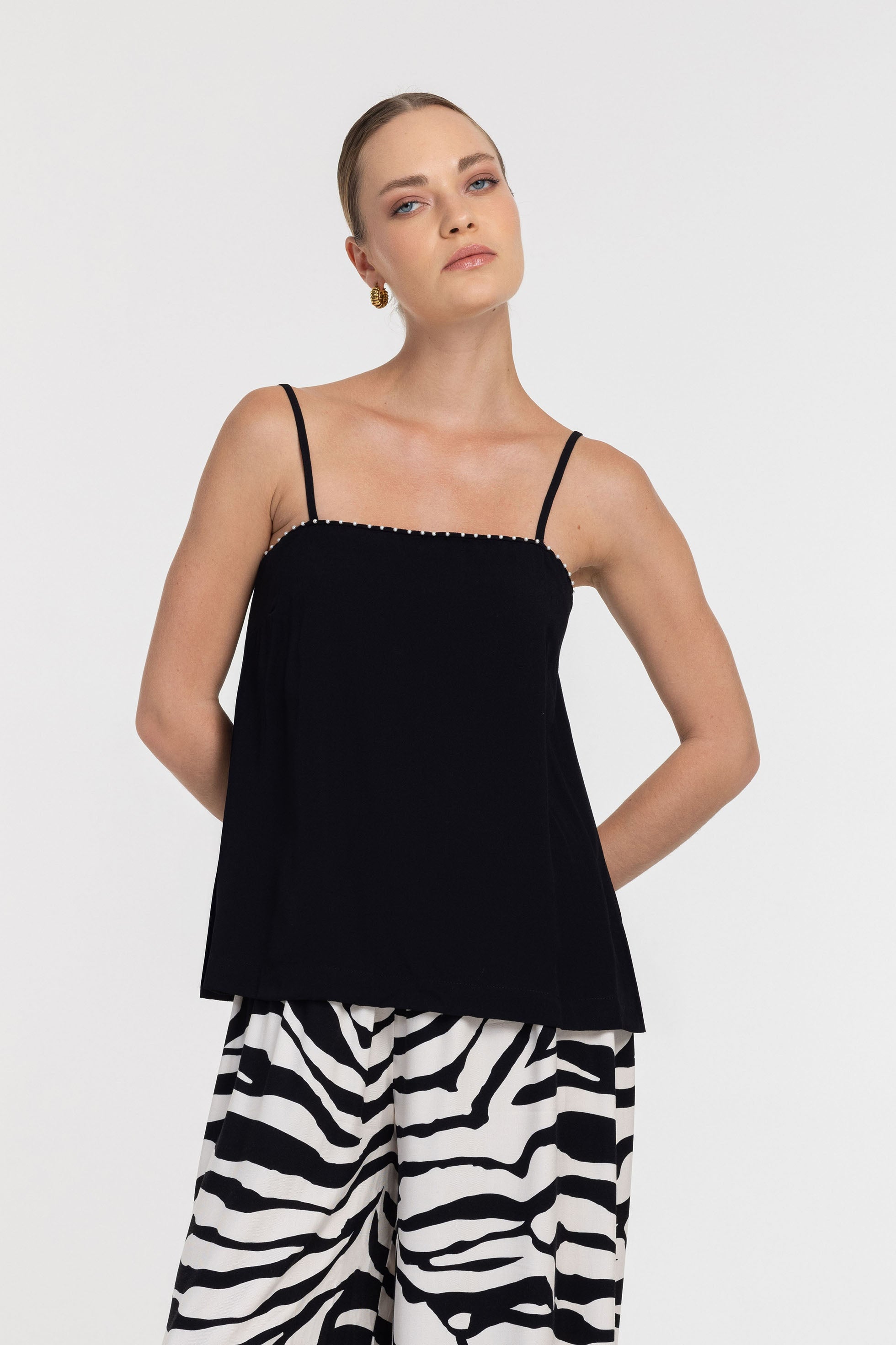 Wild at Heart Top - Black with Pearl Trim
