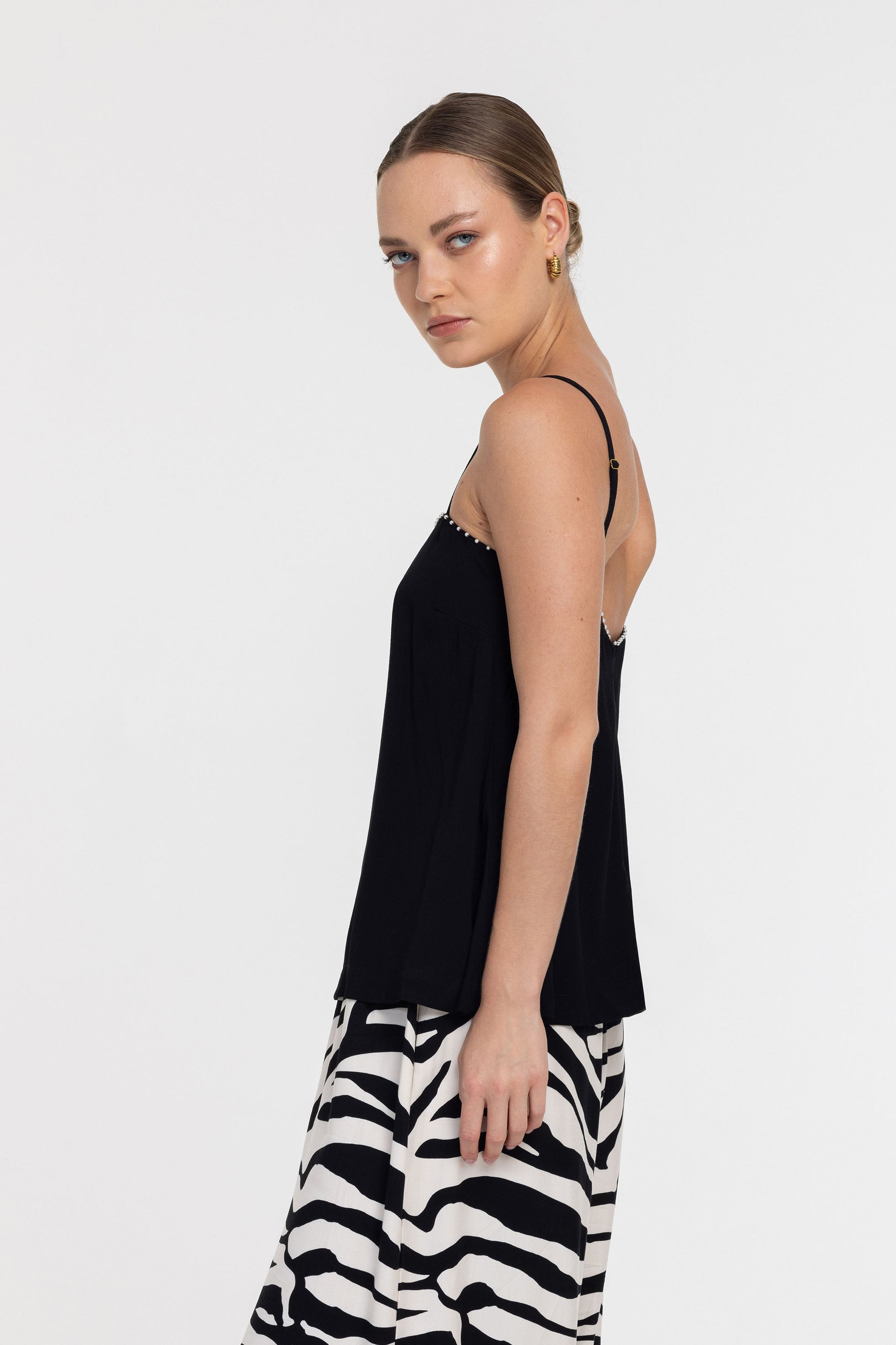 Wild at Heart Top - Black with Pearl Trim