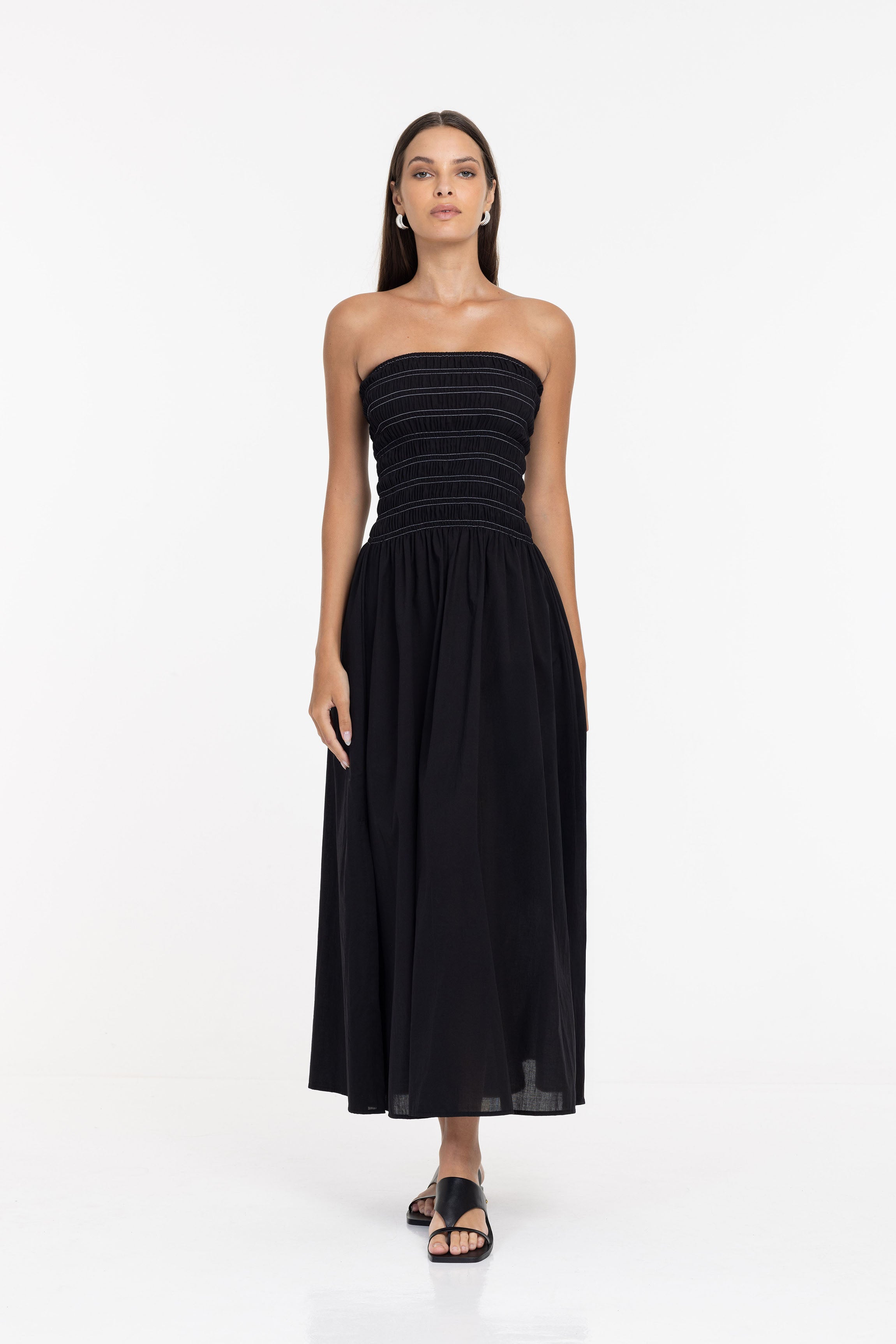 Wildflower Whisper Dress - Black with White Topstitching