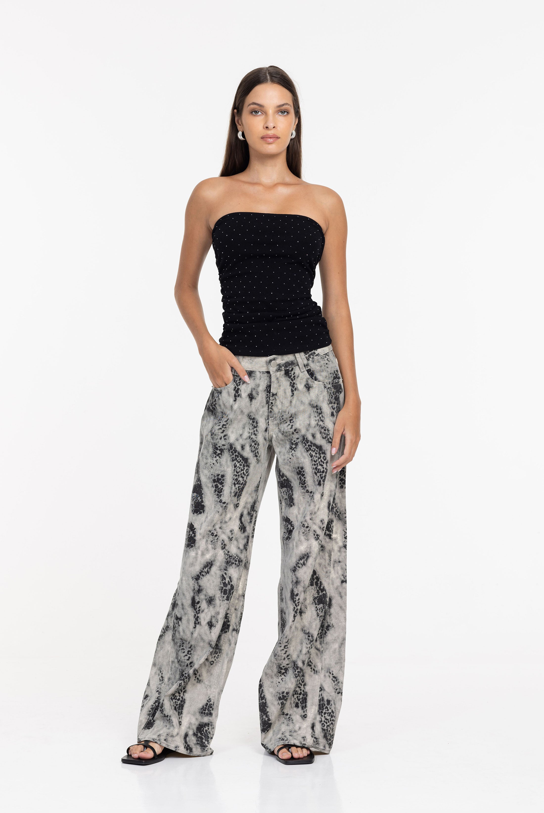 Blake Jean - Light Grey with Charcoal Snake Print - PRE-ORDER