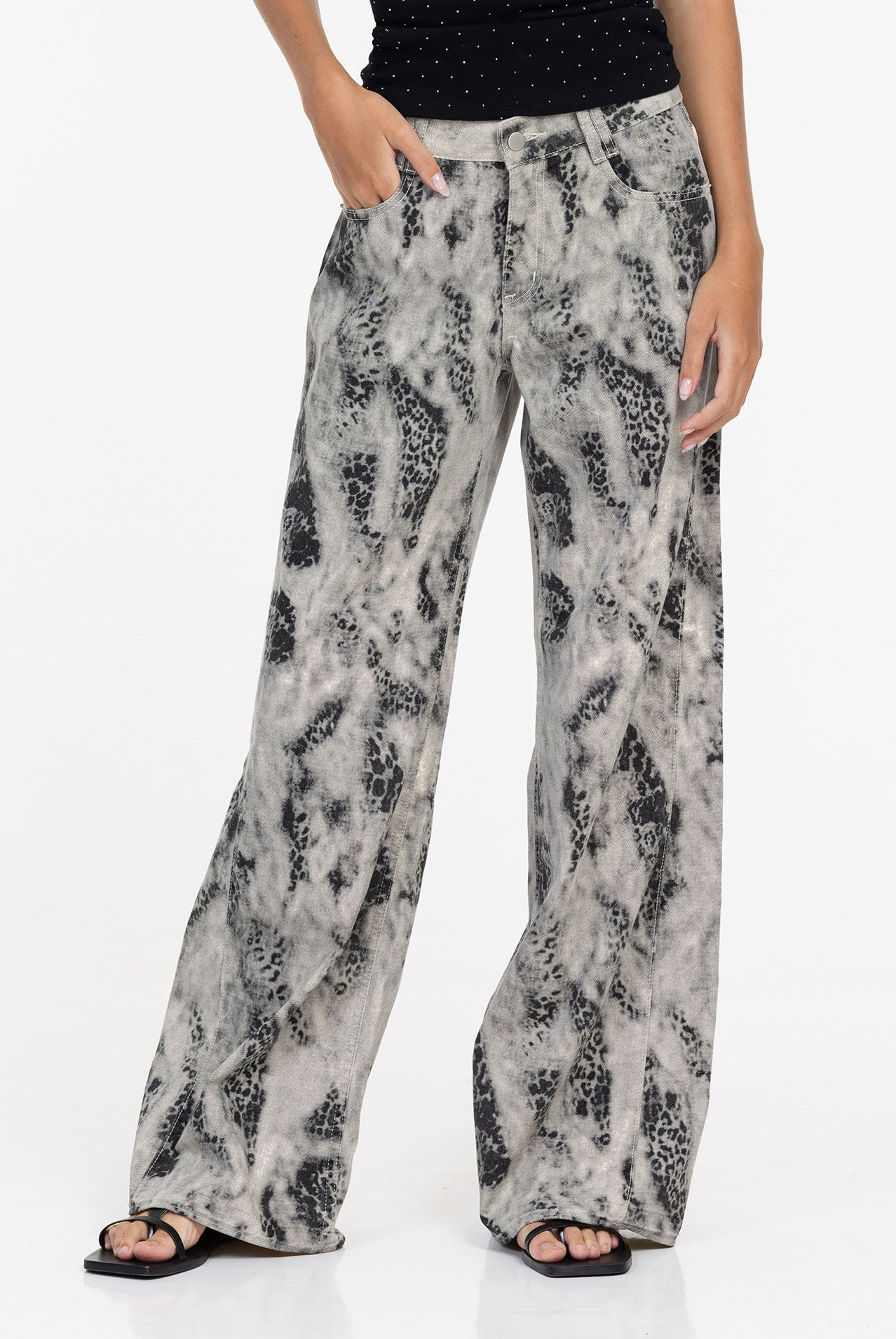 Blake Jean - Light Grey with Charcoal Snake Print - PRE-ORDER
