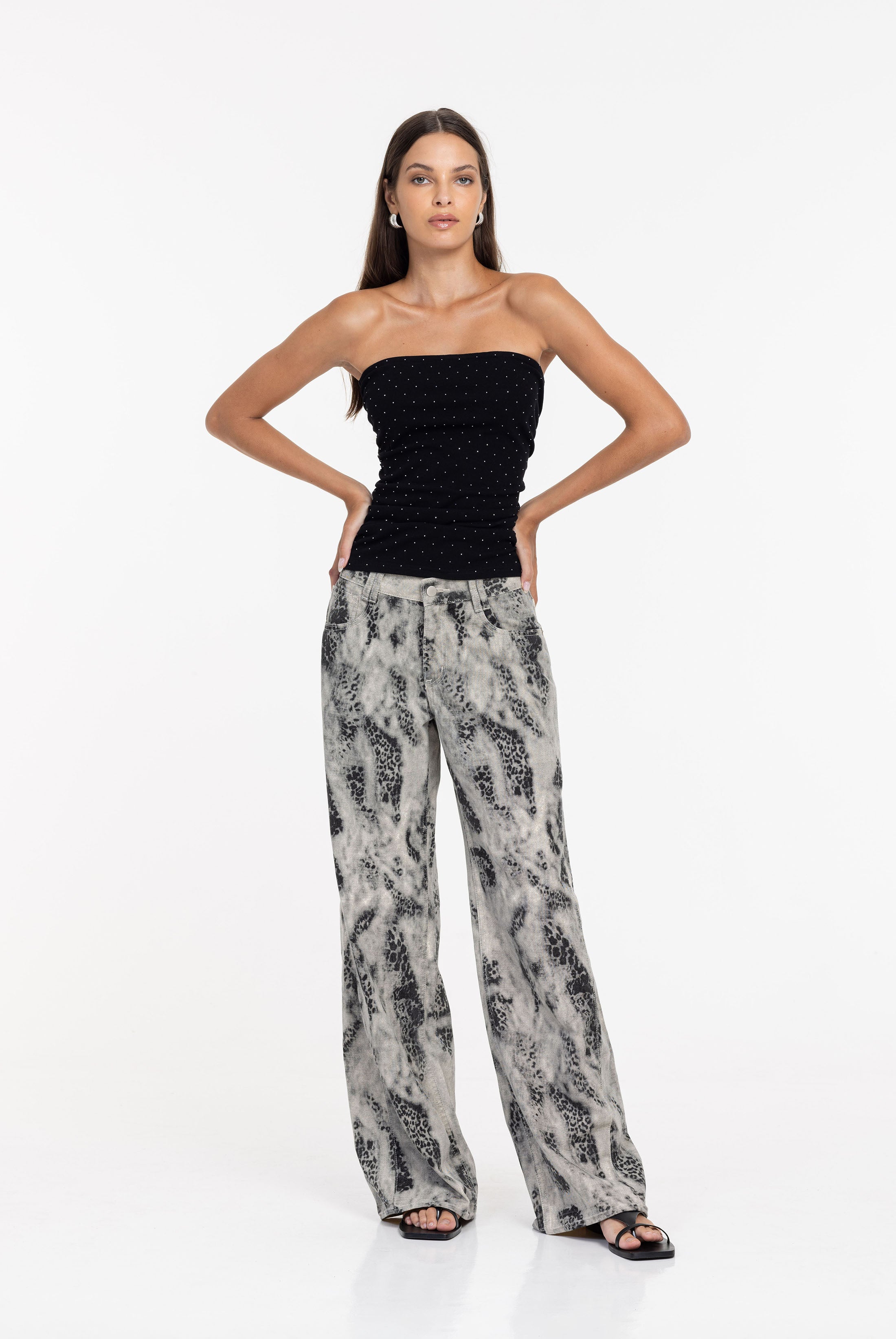 Blake Jean - Light Grey with Charcoal Snake Print - PRE-ORDER