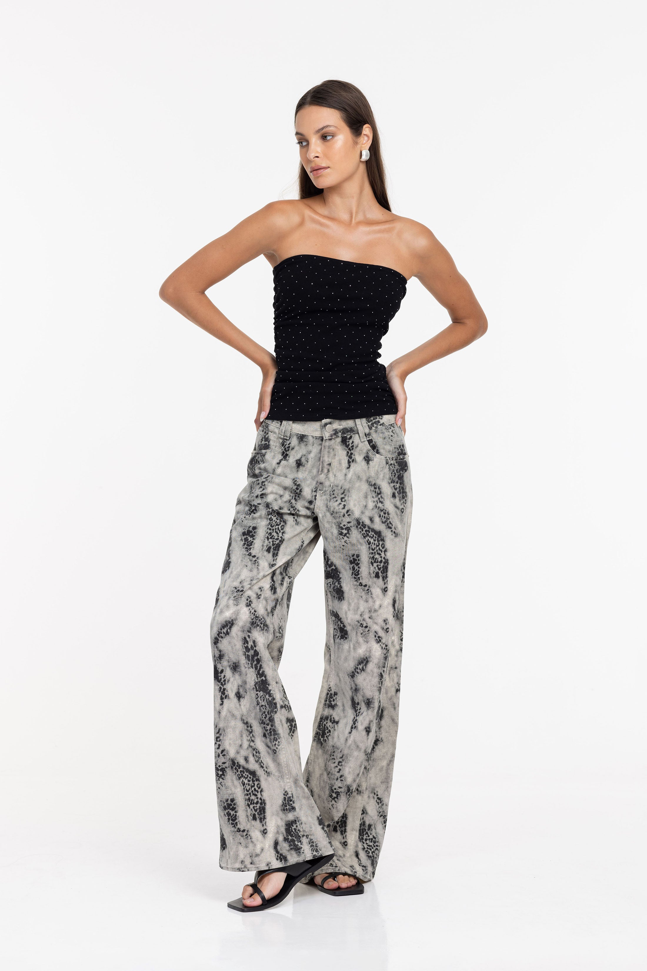 Blake Jean - Light Grey with Charcoal Snake Print - PRE-ORDER