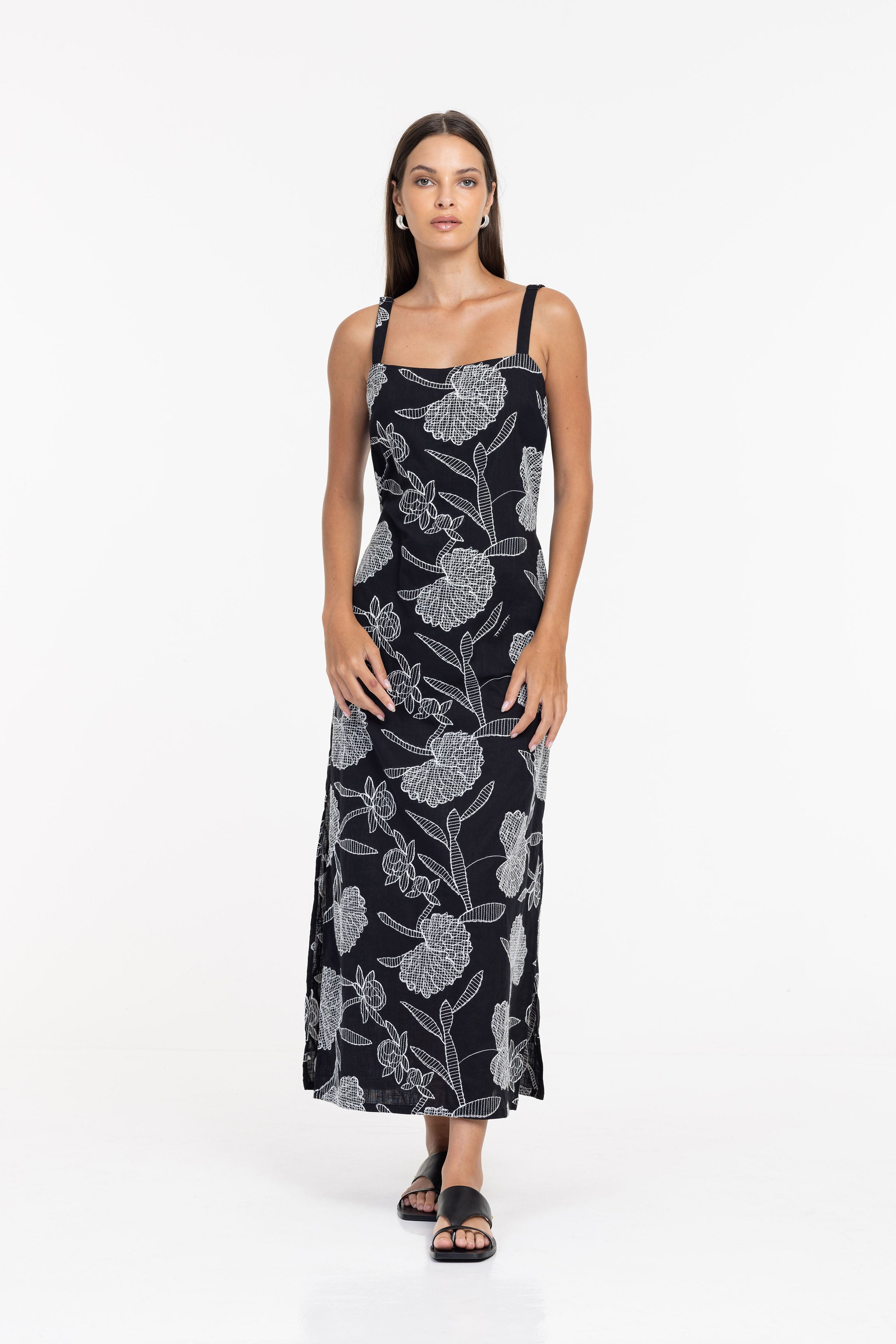 Written In The Stars Maxi - Black with Ivory Embroidery