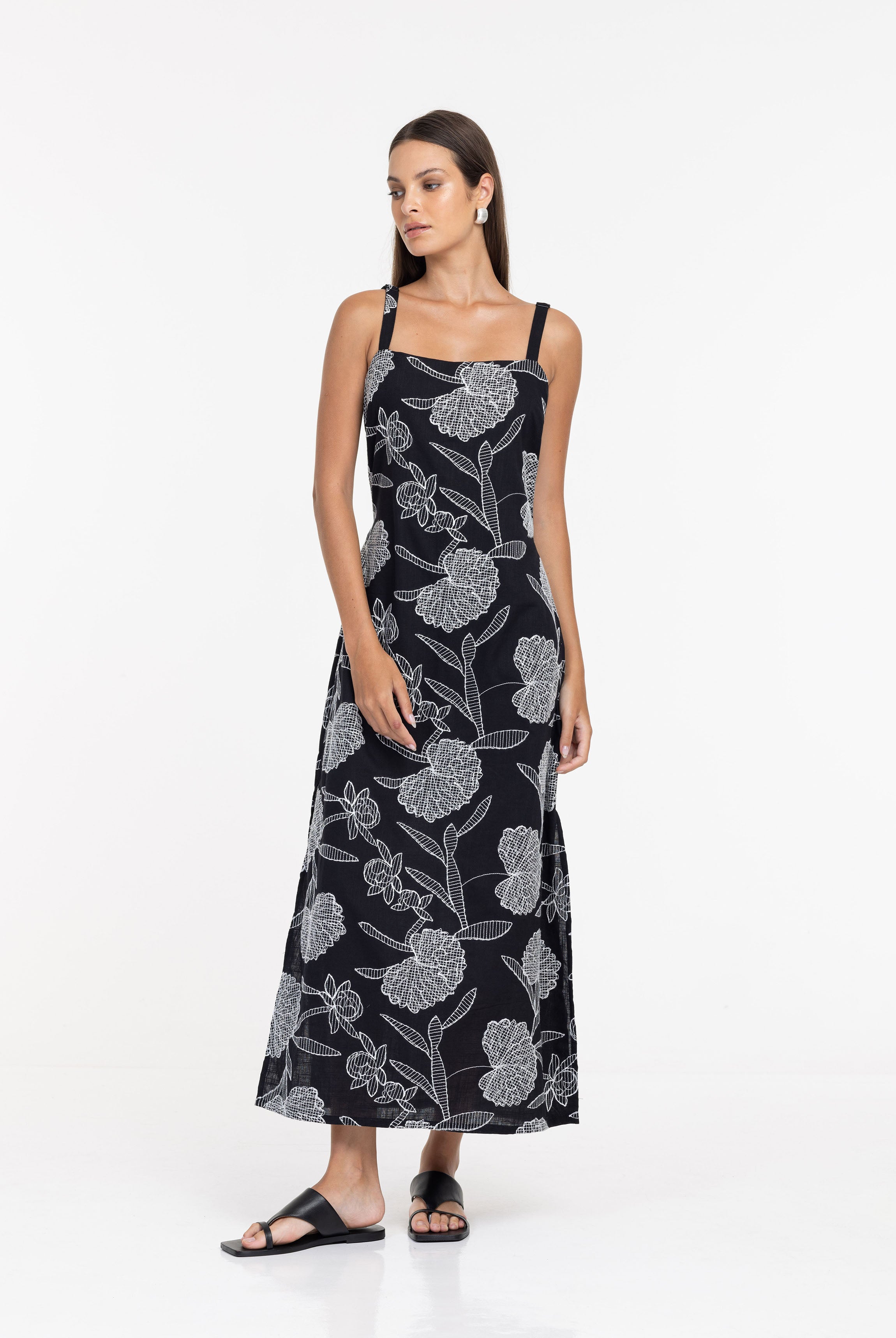 Written In The Stars Maxi - Black with Ivory Embroidery