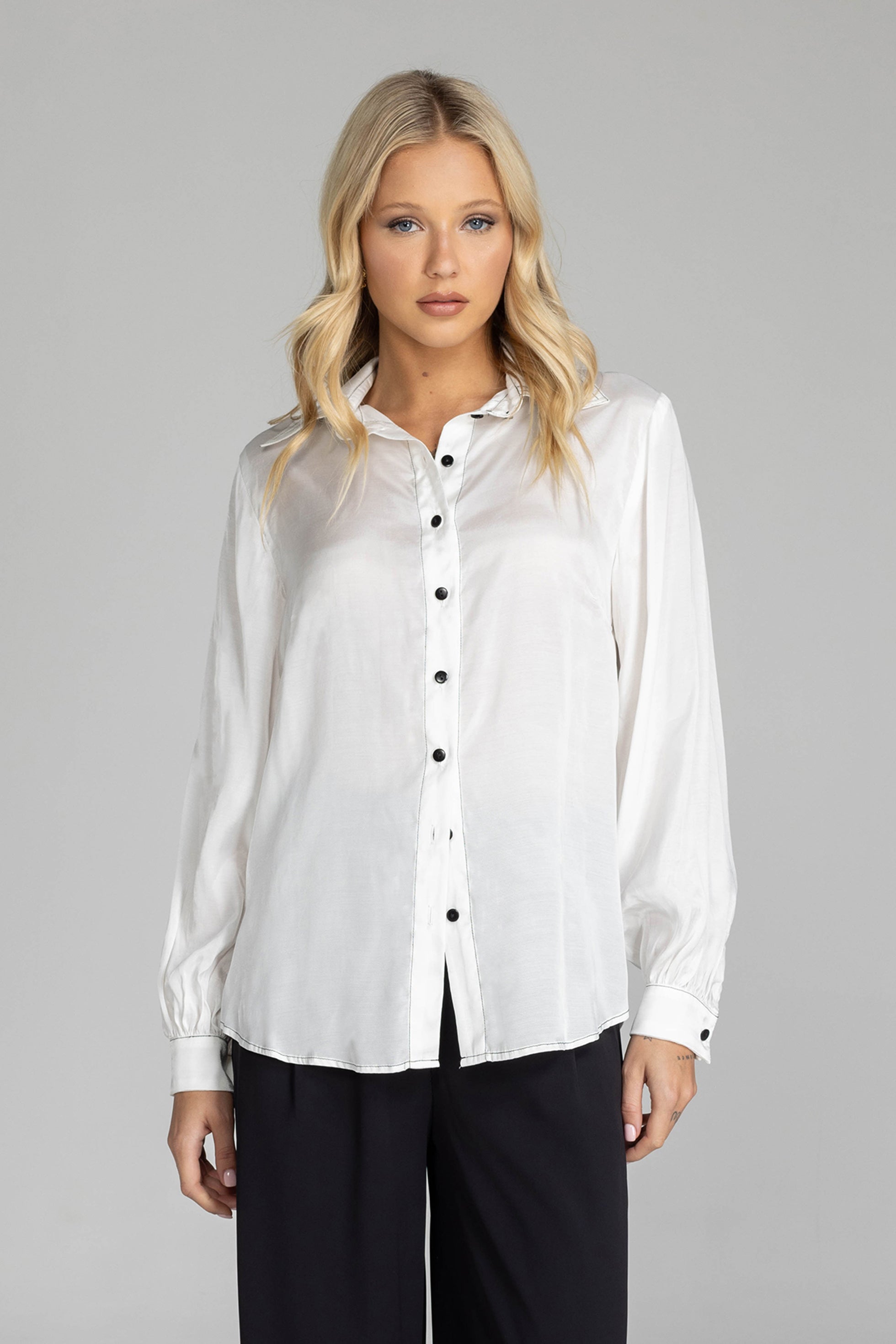 Ziggy Shirt - Ivory with Black Stitching