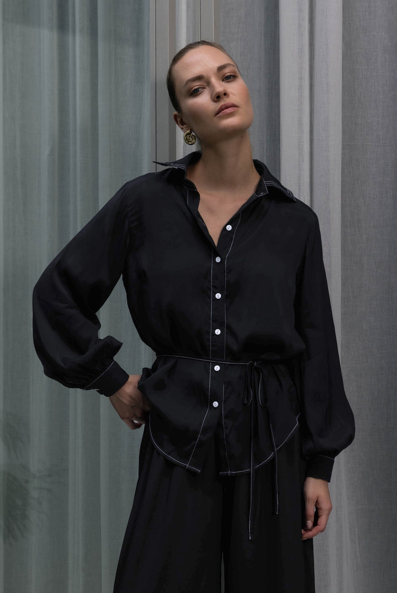 Ziggy Shirt - Black with White Stitching