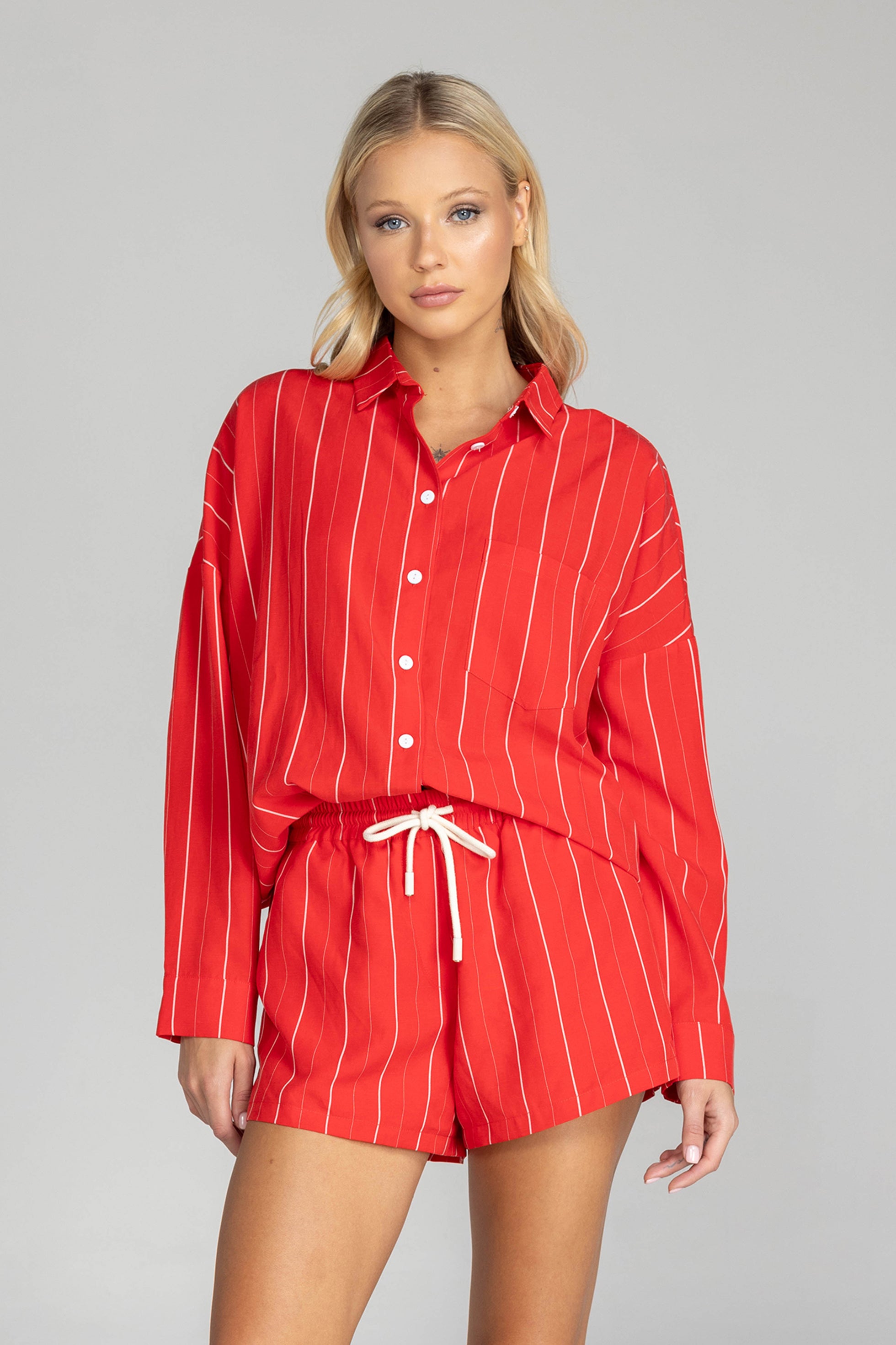 Defiant Shirt - Red with White Pinstripe