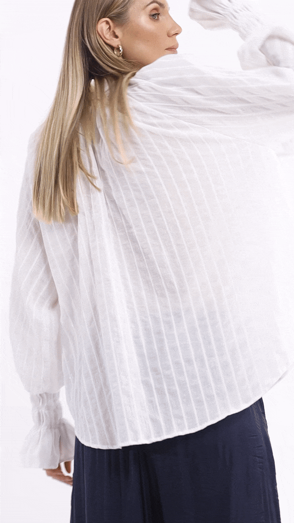 Edith Shirt - White with Lurex Stripe