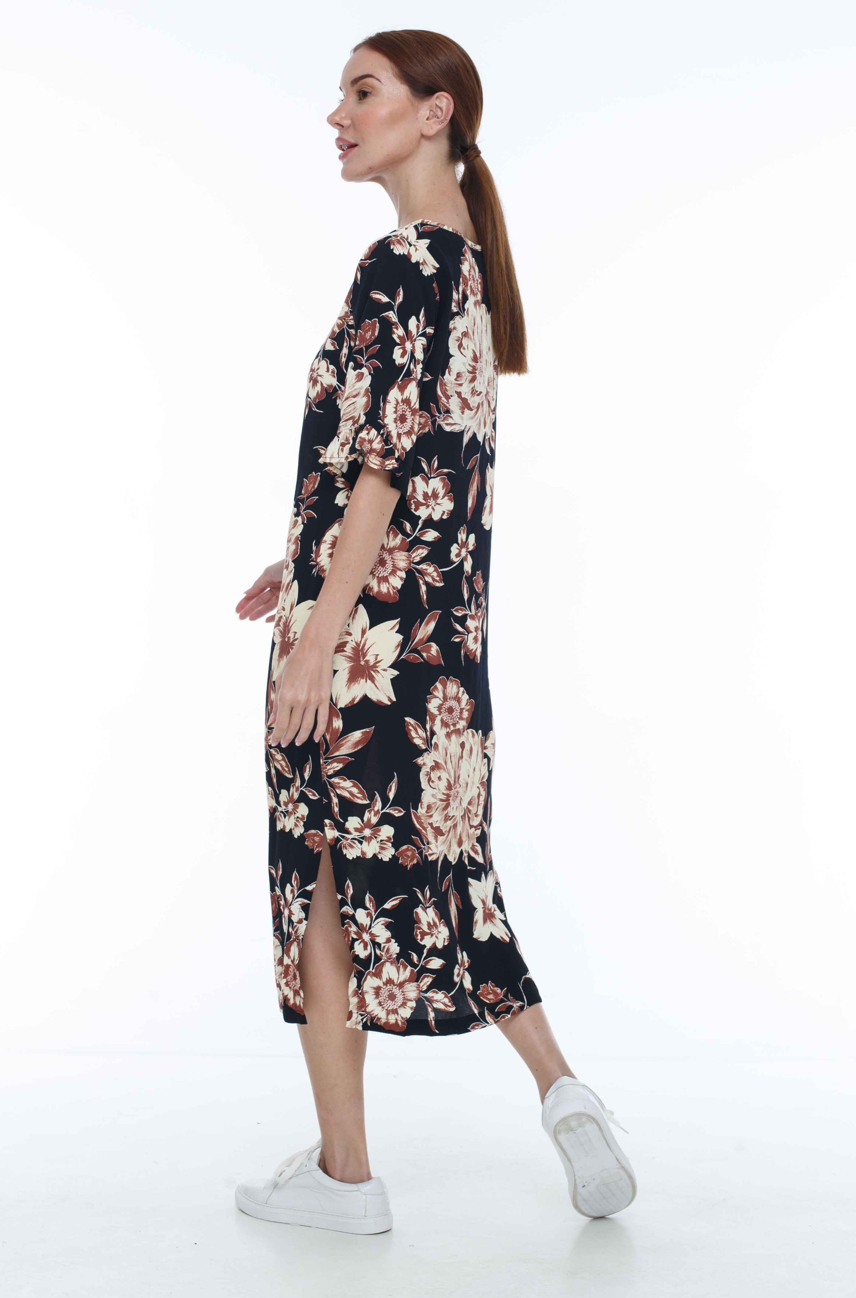 Floral Printed Midi Dress - BLAK - Roar Dress