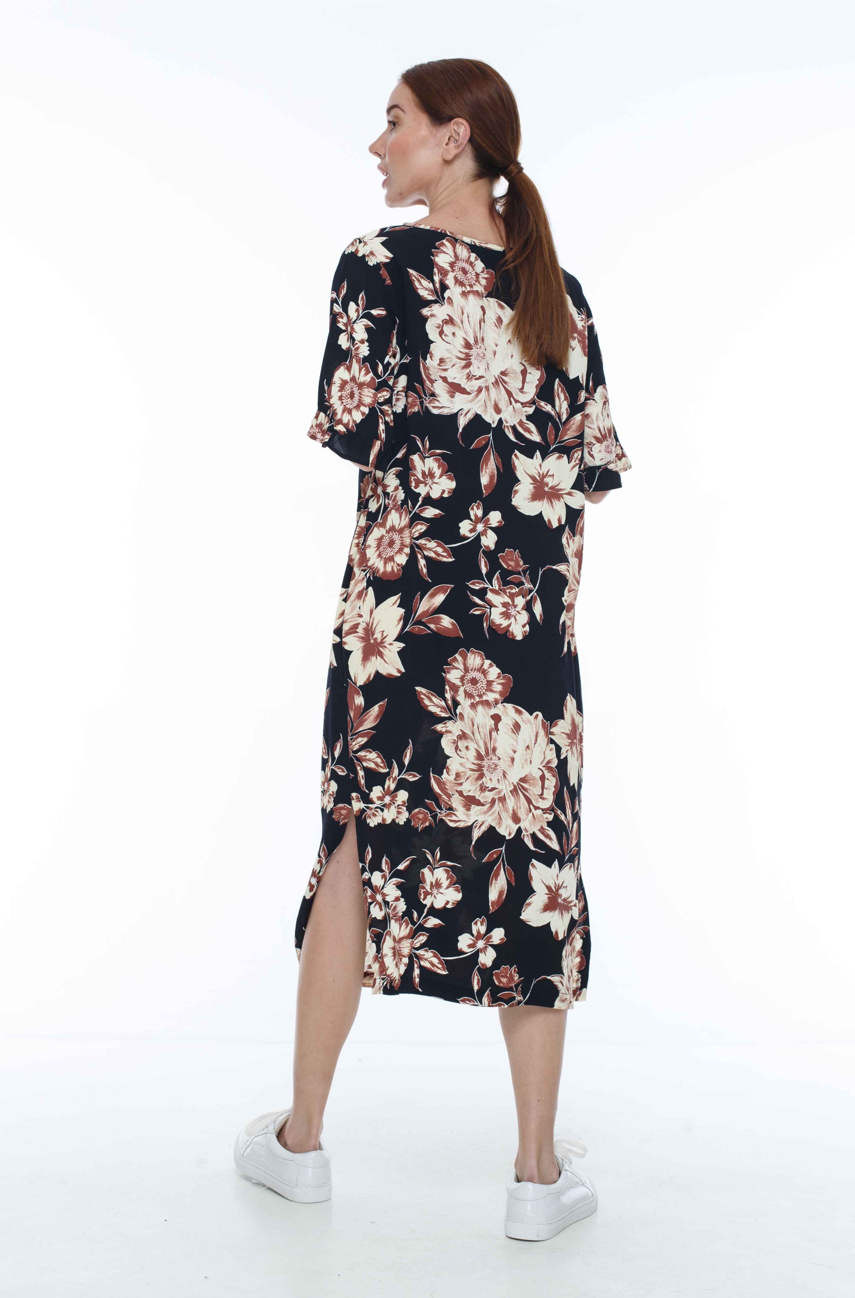 Floral Printed Midi Dress - BLAK - Roar Dress