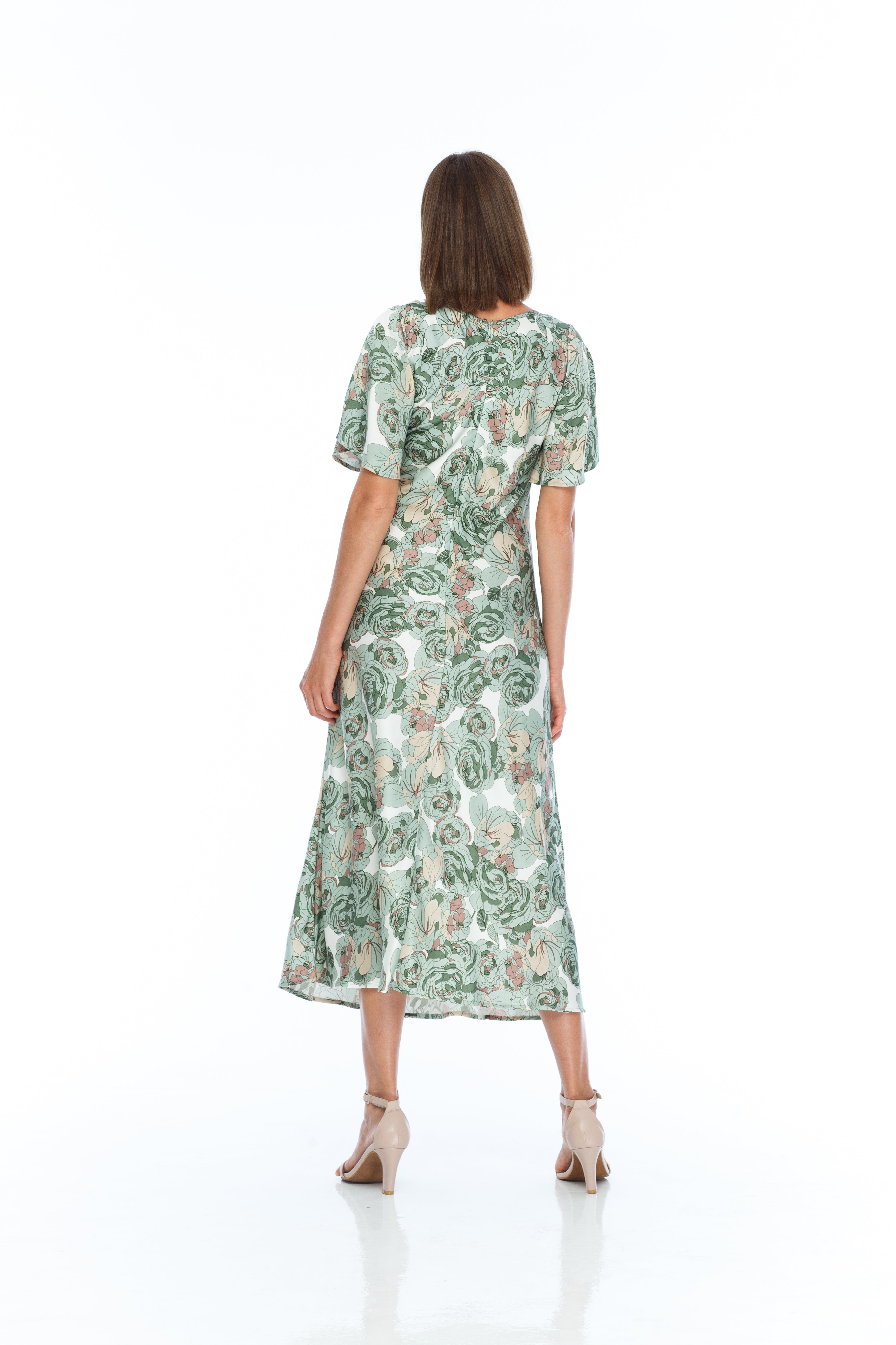 short sleeve silky floral print dress