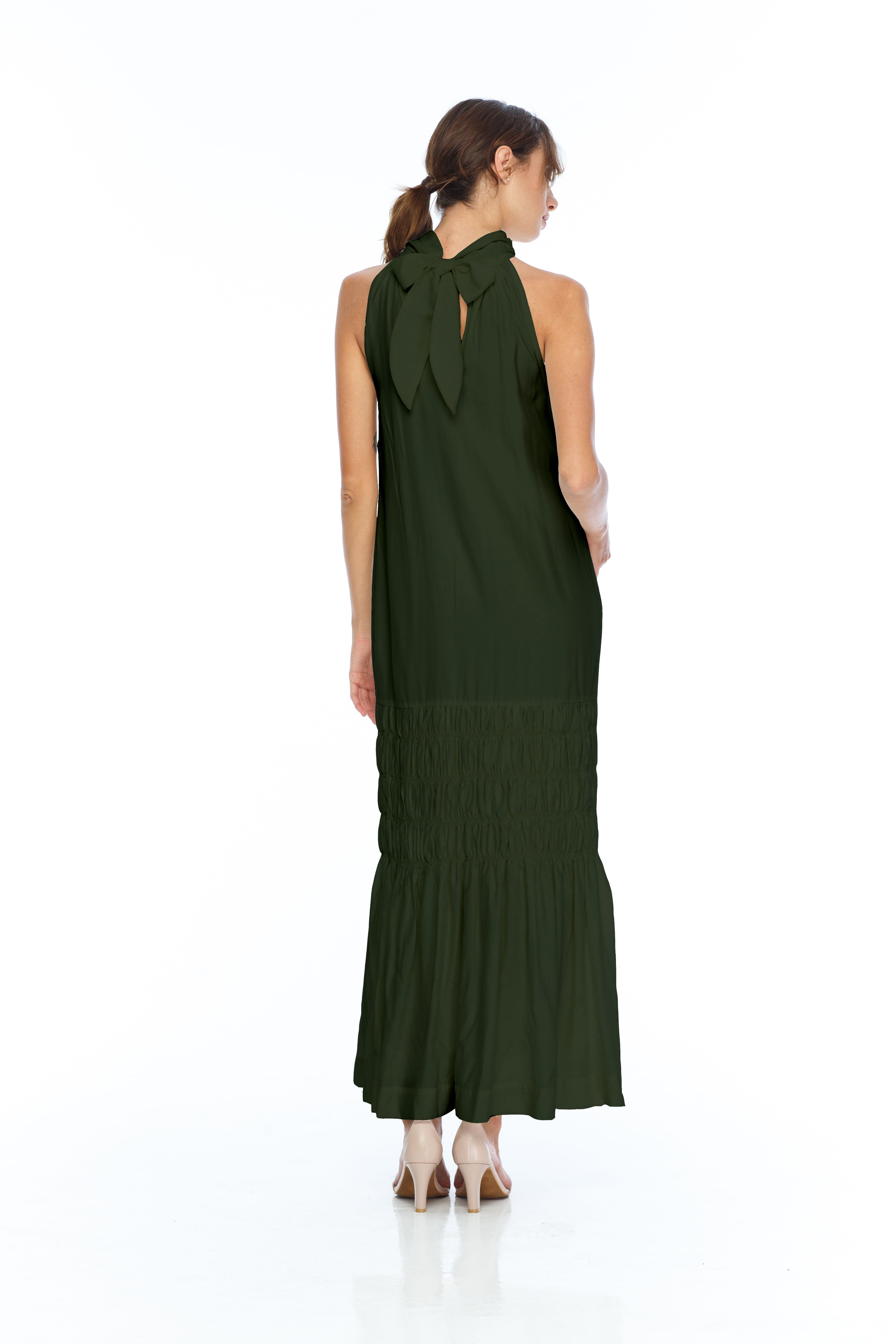 Halterneck Dress - BLAK - khaki tie neck halter dress